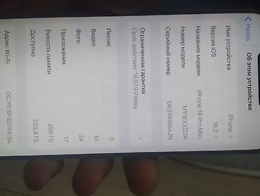 IPhone 16 Pro Max, 256 ГБ Характеристики и детали с устройства: - — 1