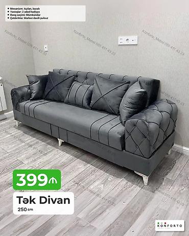 Tək Divan – 250 sm - Rəng: Tünd boz (rəng seçimi mümkündür) -