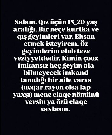 Köynək və bluzalar: Salam. Qız üçün 15_20 yaş aralığı. Bir neçe kurtka ve qış geyimleri