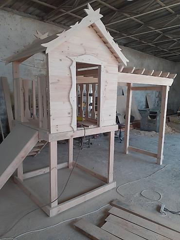 taxta oyuncaq: Taxta uşaq oyuncağı – yüksəklikdə evciyik və pergola-meydanca — 3
