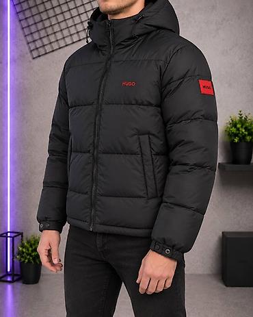 фирмы пуховиков: Зимняя Мужская пуховая куртка HUGO BOSS (чёрная) цена: 4700 — 2