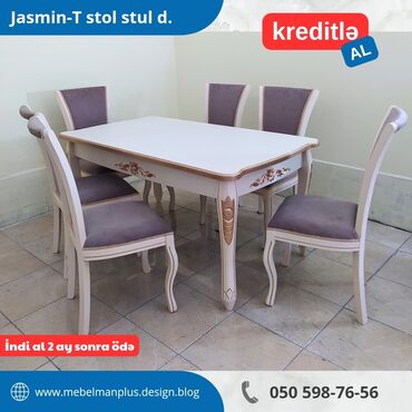 Masa və oturacaq dəstləri: Qonaq otağı üçün, Yeni, Açılan, Dördbucaq masa, 6 stul — 5