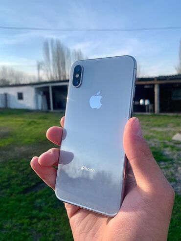 телефон apple: IPhone X, Б/у, 64 ГБ, Белый, Защитное стекло