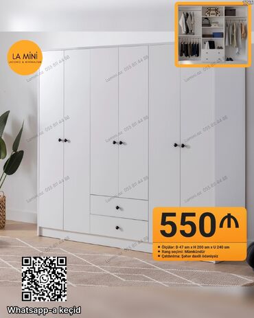 Divanlar: Düz dolab, Yataq otağı üçün, Qarderob, Açılan, Korpuslu, 6 qapı