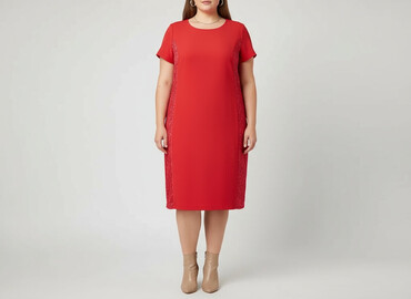 czerwona sukienki dopasowana: Women`s dress, size 5XL