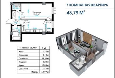 Продажа квартир: 1 комната, 44 м², Элитка, 14 этаж, ПСО (под самоотделку)