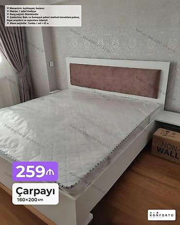 Ev və bağ: Məhsul: Çarpayı Ölçü: 160×200 sm Qiymət: 259 ₼ Xüsusiyyətlər: - — 1