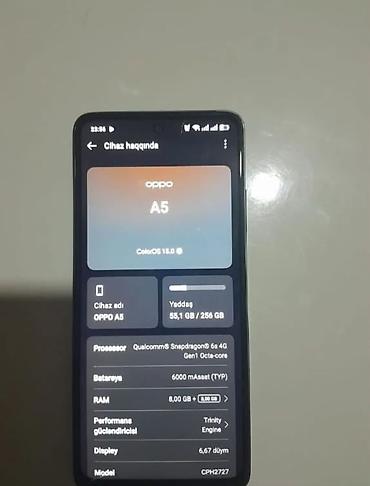 paltar yuyan maşın ikinci əl: Oppo A5, 256 GB, rəng - Qara, İki sim kartlı — 2