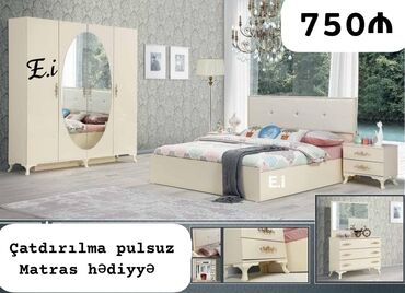 çarpayı kredit: *Yataq dəsti 4 Qapılı Dolabla 750Azn 💥* dolab ölçü 200x160x47 ✔️Rəng