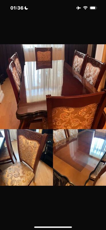 yemek stol: Для гостиной, Б/у, Нераскладной, Прямоугольный стол, 6 стульев