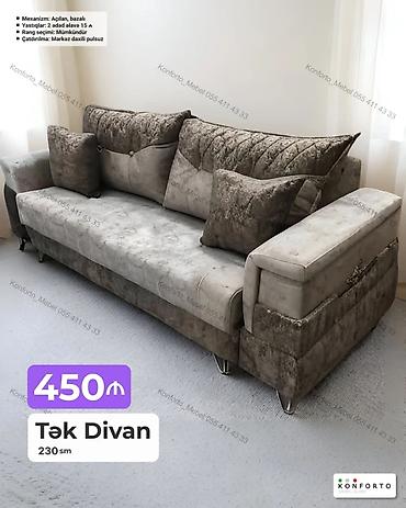 Ev və bağ: Tək divan – 230 sm Qiymət: 450 ₼ Xüsusiyyətlər: - Mexanizm: açılan — 1