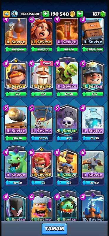 Digər kolleksiyalar: Clash Royale hesabı - Kral səviyyəsi: 49 - Qızıl: 190 540 - Cəvahir — 5