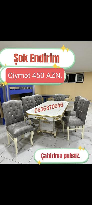 tek stolar: Qonaq otağı üçün, Yeni, Açılmayan, Dördbucaq masa, 6 stul — 2