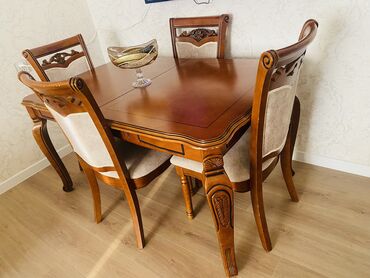 masa destleri: Qonaq otağı üçün, İşlənmiş, Açılan, Kvadrat masa, 6 stul, Türkiyə