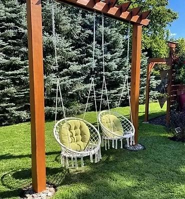 Ležaljke i ljuljaške: Viseća makrame ljuljaška – boho viseća stolica za dvorište, terasu ili — 5