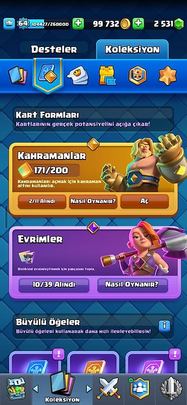 Digər əntiq əşyalar: Clash Royale hesabı: - Kral səviyyəsi: 64 - Daş: 2531 - Rozetlər — 4