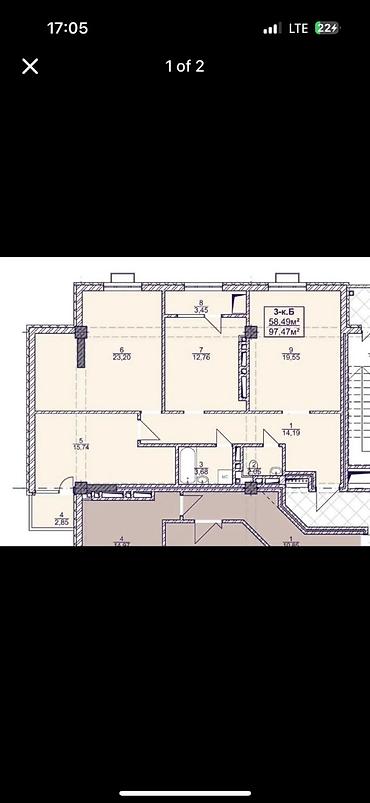 2 8: 3 комнаты, 97 м², Пишпек Элитка, 9 этаж, ПСО (под самоотделку) — 4