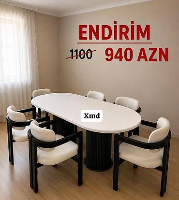 divan ikinci el: Oval formalı masa və 6 ədəd stul dəsti. - Masa: oval forma, ağ rəngli — 1