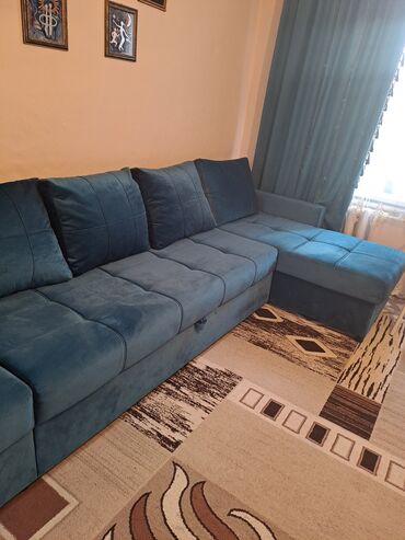 диван модульный раскладной: Модульный диван, цвет - Синий, Б/у
