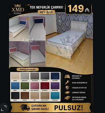 suvenir pul: Tek nəfərlik çarpayılar – XMD Mebel • Ölçü: 90×200 sm • Korpus — 2
