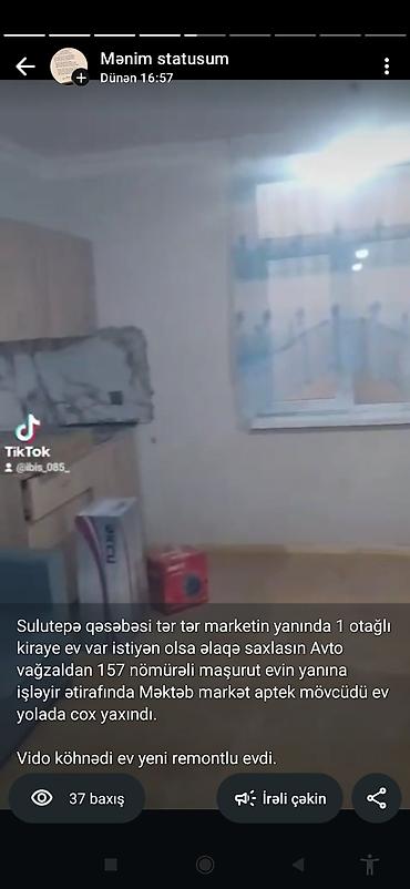 bakida menzil: Kirayə 1 otaqlı mənzil – Sulutəpə qəsəbəsi, Tər-Tər marketin yanında — 2