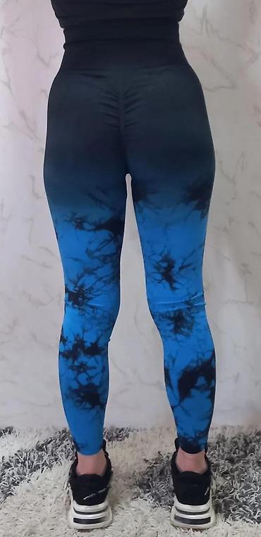 Helanke, biciklistički šortsevi: Ženske helanke sa visokim strukom u crno-plavoj tie-dye boji. Helanke — 8