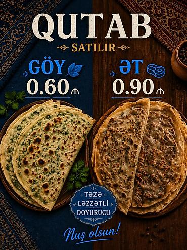 dibcek satisi: 🥟 Ev üsulu ləzzətli qutablar satılır 😍 💚 Göy qutabı — 0.60₼ 🥩 Ət — 1