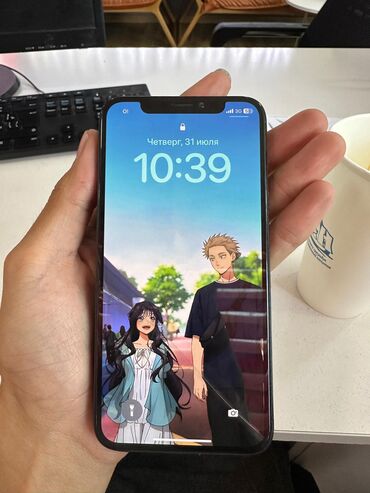 обмен самсунг на айфон: IPhone X, Колдонулган, 64 ГБ, Кара, Заряддоочу түзүлүш, 100 %