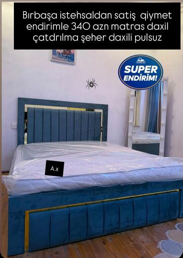 купить двуспальную кровать: Yeni, İkinəfərlik çarpayı, Matras ilə