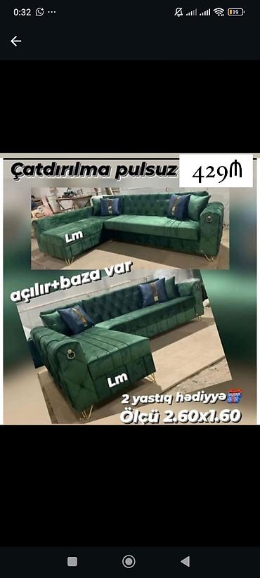 Divanlar: Məhsul: L formalı yaşıl künc divan - Açılır mexanizm + baza var — 1