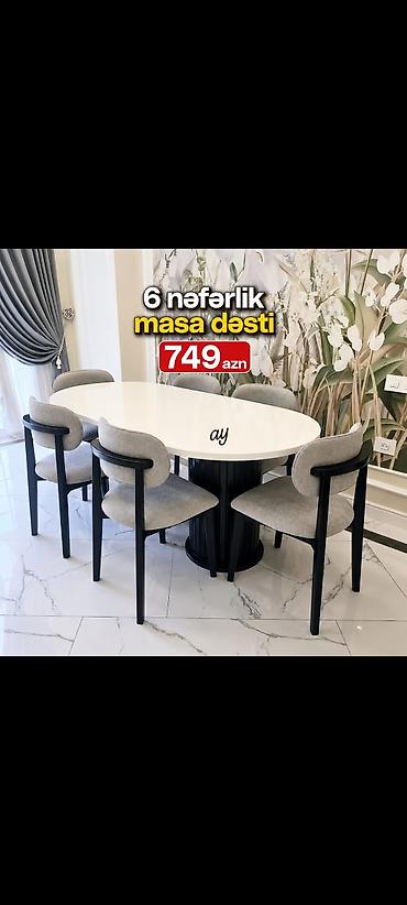 sutular: 6 nəfərlik masa dəsti - Tərkib: 1 ədəd oval formalı yemək masası + 6 — 1