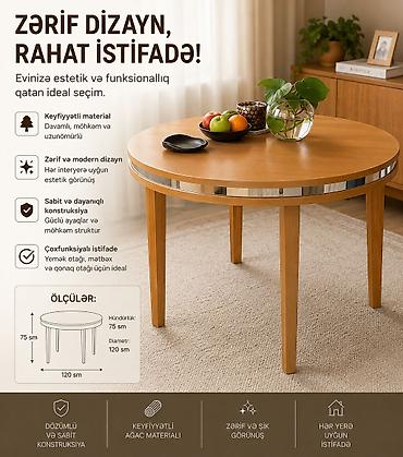 ber ber stolu: Dairəvi yemək/qonaq otağı masası - Zərif və modern dizayn: Hər — 1