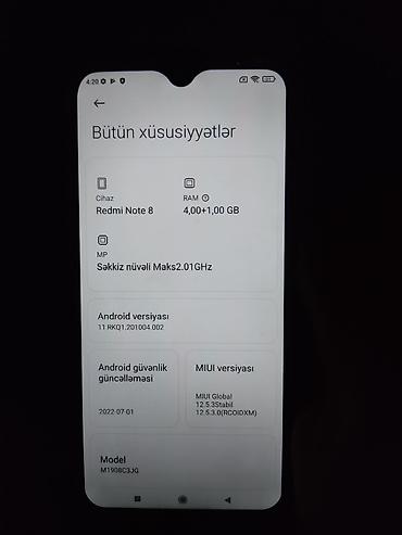 Redmi: Redmi Note 8, 64 GB, rəng - Mavi, Barmaq izi — 10