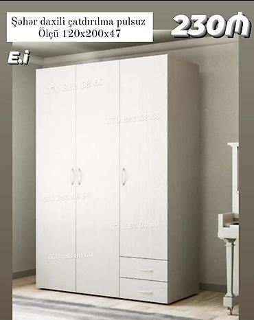 sirmə: Ağ rəngli 3 qapılı şkaf - Ölçü: 120×200×47 sm - Daxili planlama — 1