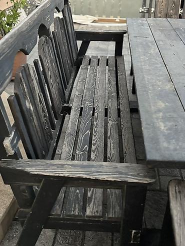 bar oturacaqlar: Bağ üçün taxta mebel dəsti Tərkibi: - 1 ədəd iri düzbucaqlı taxta — 6