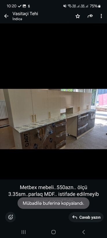 metbex ucun asma tavanlar: Metbex mebeli. 550azn. ölçü 3.35sm. parlaq MDF. istifade edilmeyib