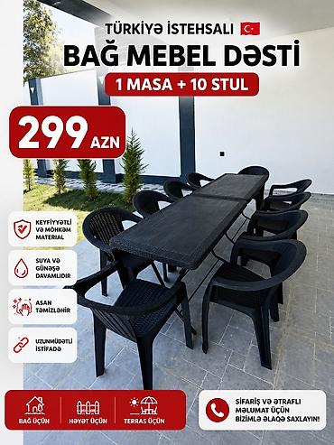 fatime mebel: Türkiyə istehsalı bağ mebel dəsti — 1 masa + 10 stul Xüsusiyyətlər: - — 1