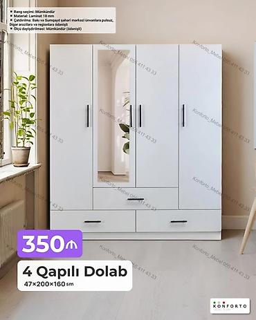 4 qapılı geyim dolabı - Ölçü: 47 × 200 × 160 sm - Material: 18 mm