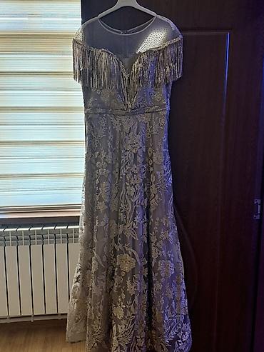 mango xs: Gümüşü rəngdə zərli gecə/libas (uzun) Ölçü: 42 (XS) - Model: Uzun — 2