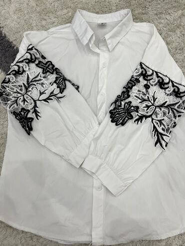 женская рубашка размер м: Блузка, Классическая модель, Хлопок, Однотонный