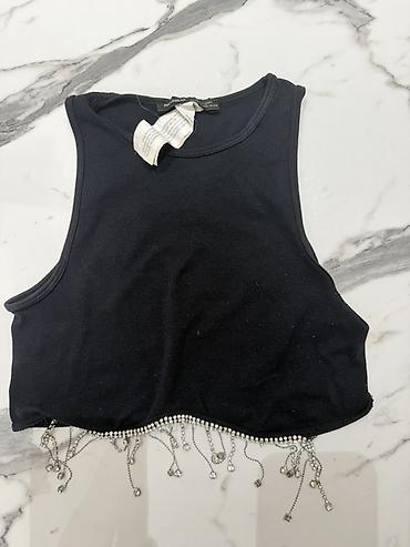 mayka turkce: Qara crop top – daşlı püsküllü — 1
