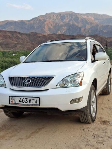кофр на крышу автомобиля: Белый внедорожник Lexus RX, оснащенный люком на крыше, рейлингами и