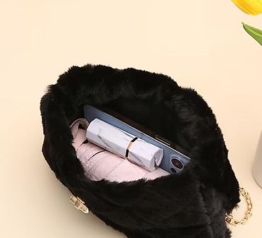 parca cantalar: Məhsul: Qara süni kürklü çiyin/çapraz çanta - Material: yumşaq süni — 3