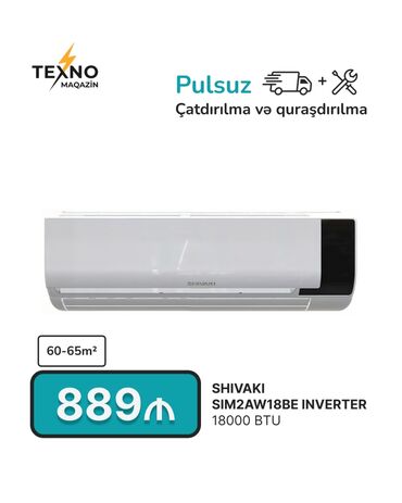sentir: Kondisioner Shivaki, Yeni, 50-60 kv. m, Split sistem, Kredit yoxdur, Pulsuz quraşdırılma