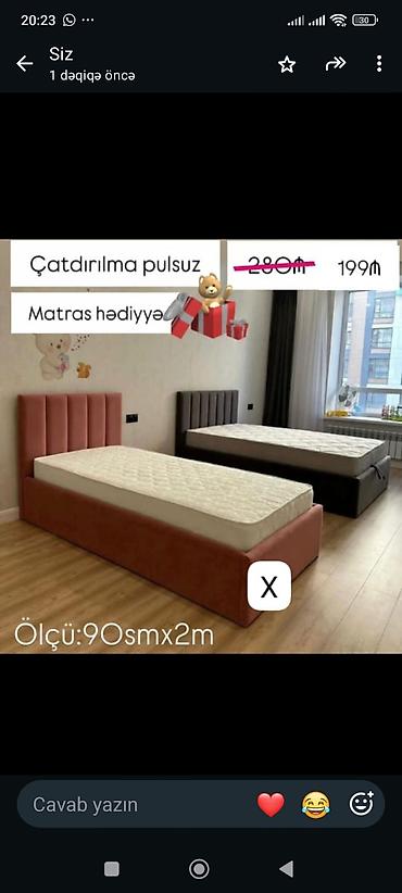 Çarpayılar: Tək nəfərlik yumşaq başlıqlı çarpayı - Ölçü: 90 sm x 200 sm - — 1