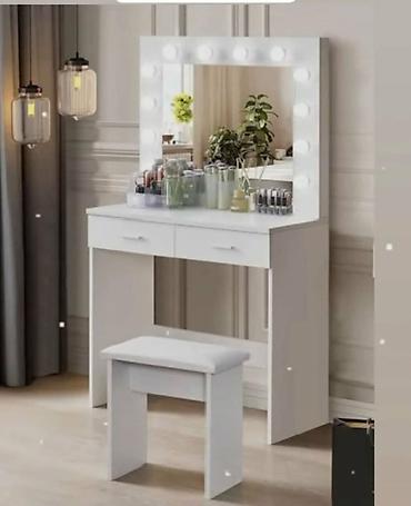 160×80: Toaletni sto sa ogledalom i LED sijalicama - Moderan, bele boje, sa — 1
