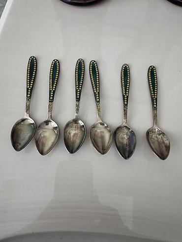 taxta qaşıq: 6 ədəd çay qaşığı dəsti - Material: metal (gümüşü rəngdə) - Dəst: 6 — 1