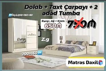 taxt tumba: Yataq otağı dəsti – Dolab + Taxt çarpayı + 2 ədəd tumba - Rəng: ağ və — 1