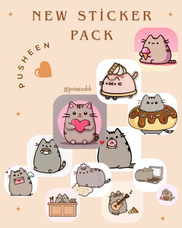 Марки: 🐾 New Pusheen Sticker Pack 💖 🍦Şirinlik və yumşaqlıq 🍩 Laptopdan