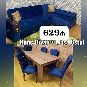 divan masa: Künc divan + yemək masası və 6 ədəd stul dəsti - Dəst: 1 ədəd künc — 1